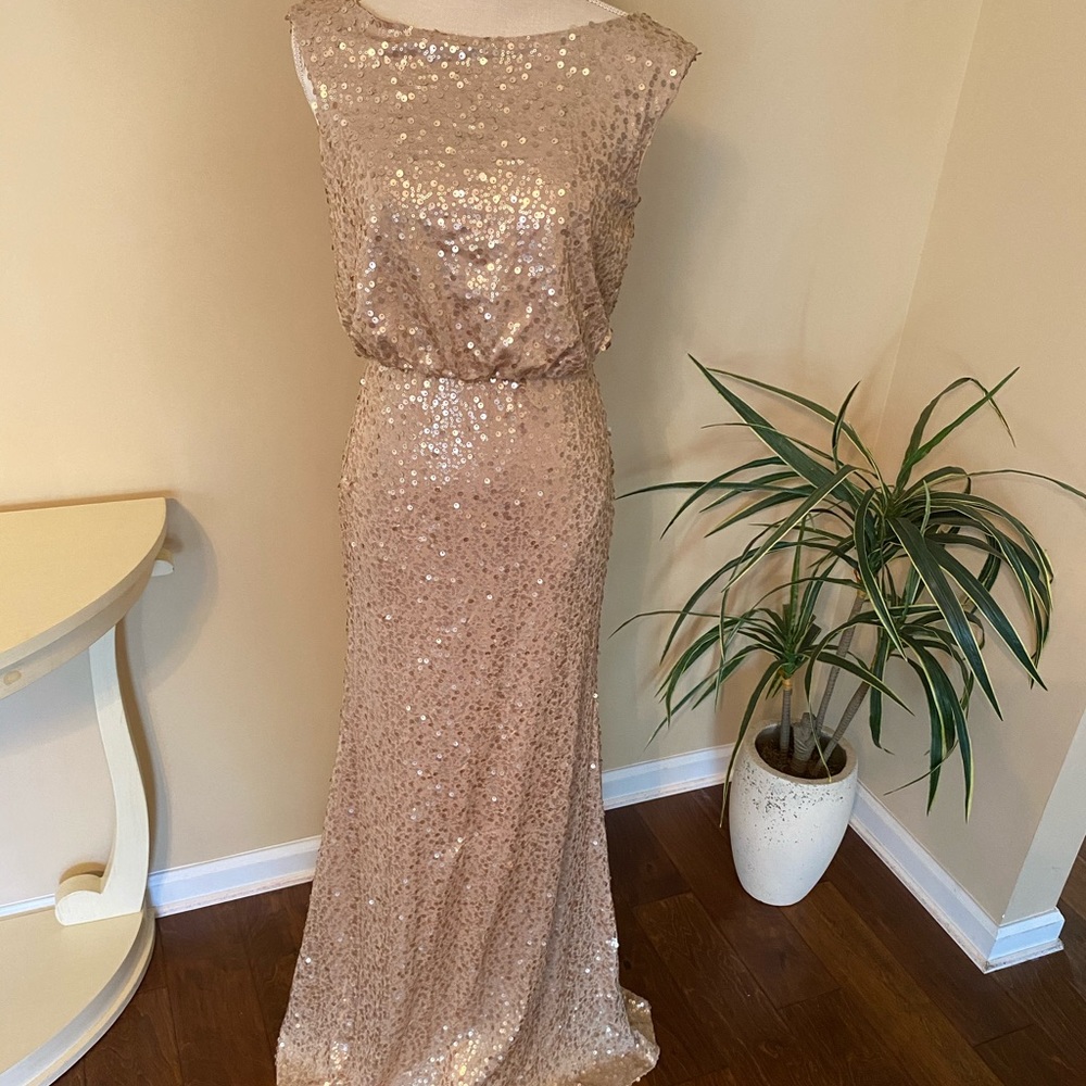 David’s Bridal golden dress